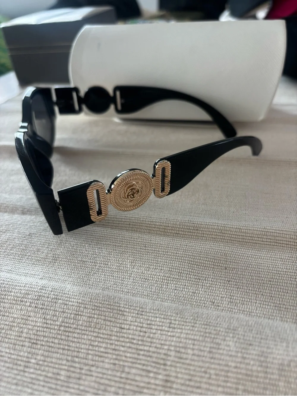 Amazon Black Women's Sunglasses with Gold Medallion Accent - Picture 2 of 4
